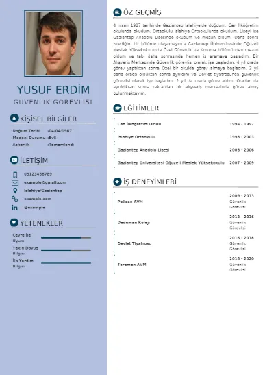Güvenlik Görevlisi Örnek cv indir